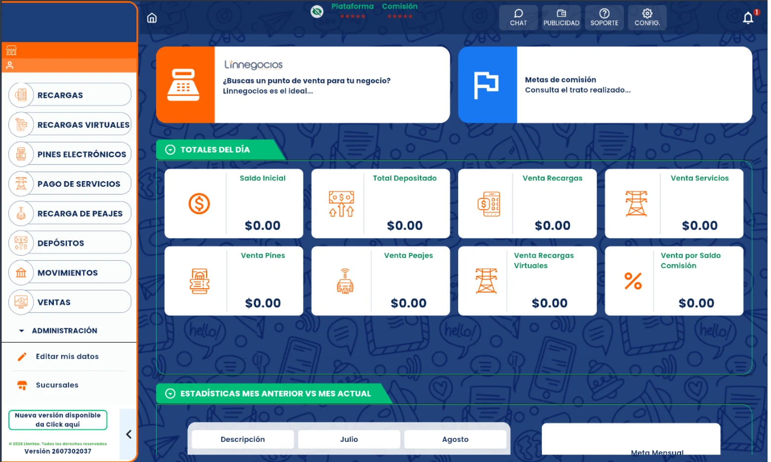 Mockup central de la plataforma para distribuidores